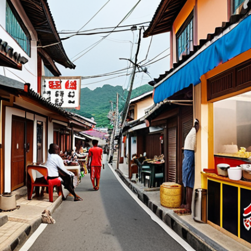 Home 14 **
* Prompt: A vibrant street scene in Malabo, Equatorial Guinea, showcasing a small Korean restaurant bustling with locals enjoying kimchi and bibimbap alongside traditional Guinean cuisine. The atmosphere should highlight the fusion of Korean and local flavors.
**